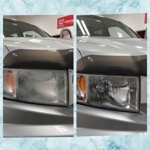 Before and after photos of headlight restoration